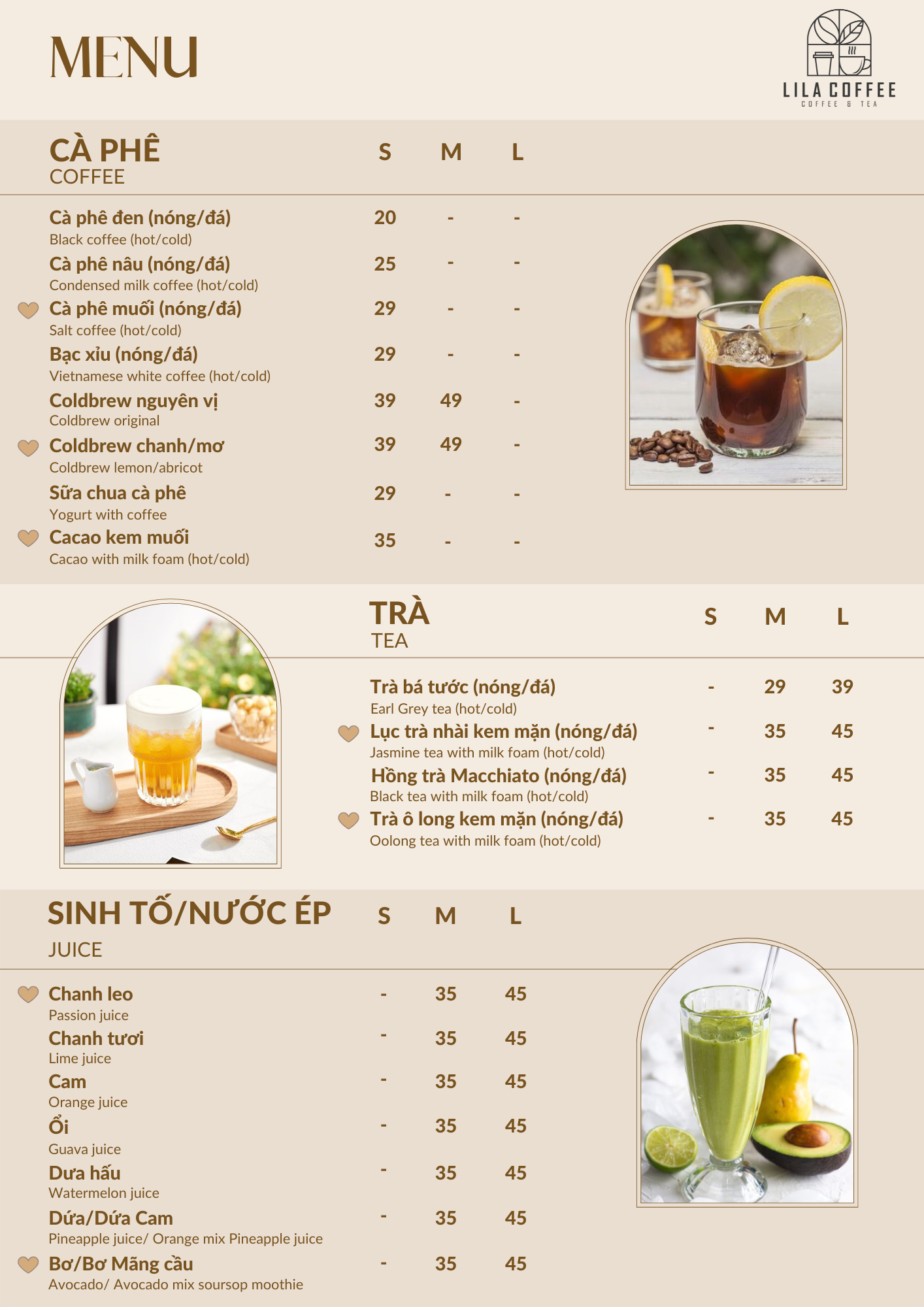 LiLa Coffee menu